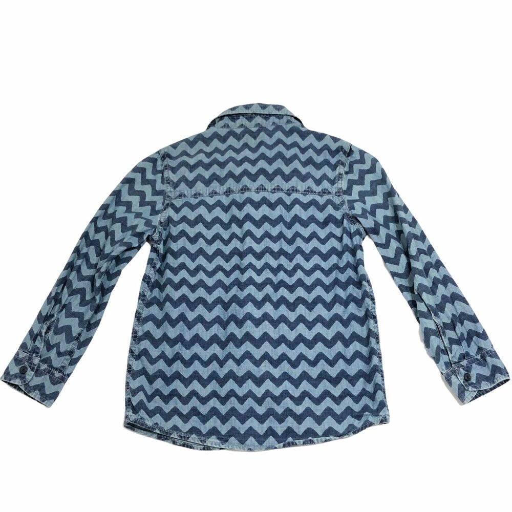 Oshkosh B'Gosh Blue Chevron Chambray Denim Long Sleeve Shirt Kids Boys 7 - Picture 2 of 5